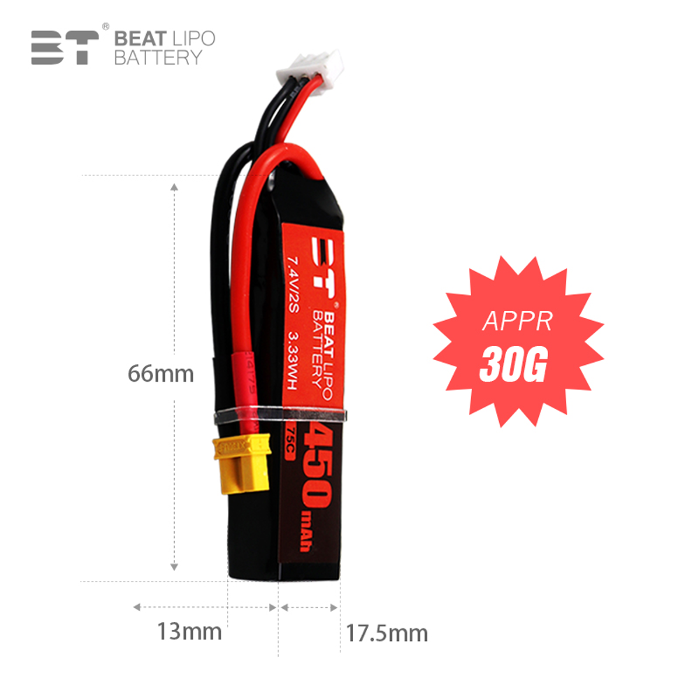 BEAT 2S 7.4V 450mAh 75C LiPo B - Drone Battery Connector ulasan dan harga