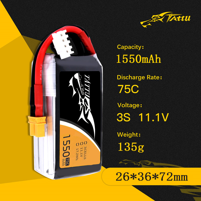 TATTU 3S 11.1V 1550mAh 75C LiP - Drone Battery Connector ulasan dan harga